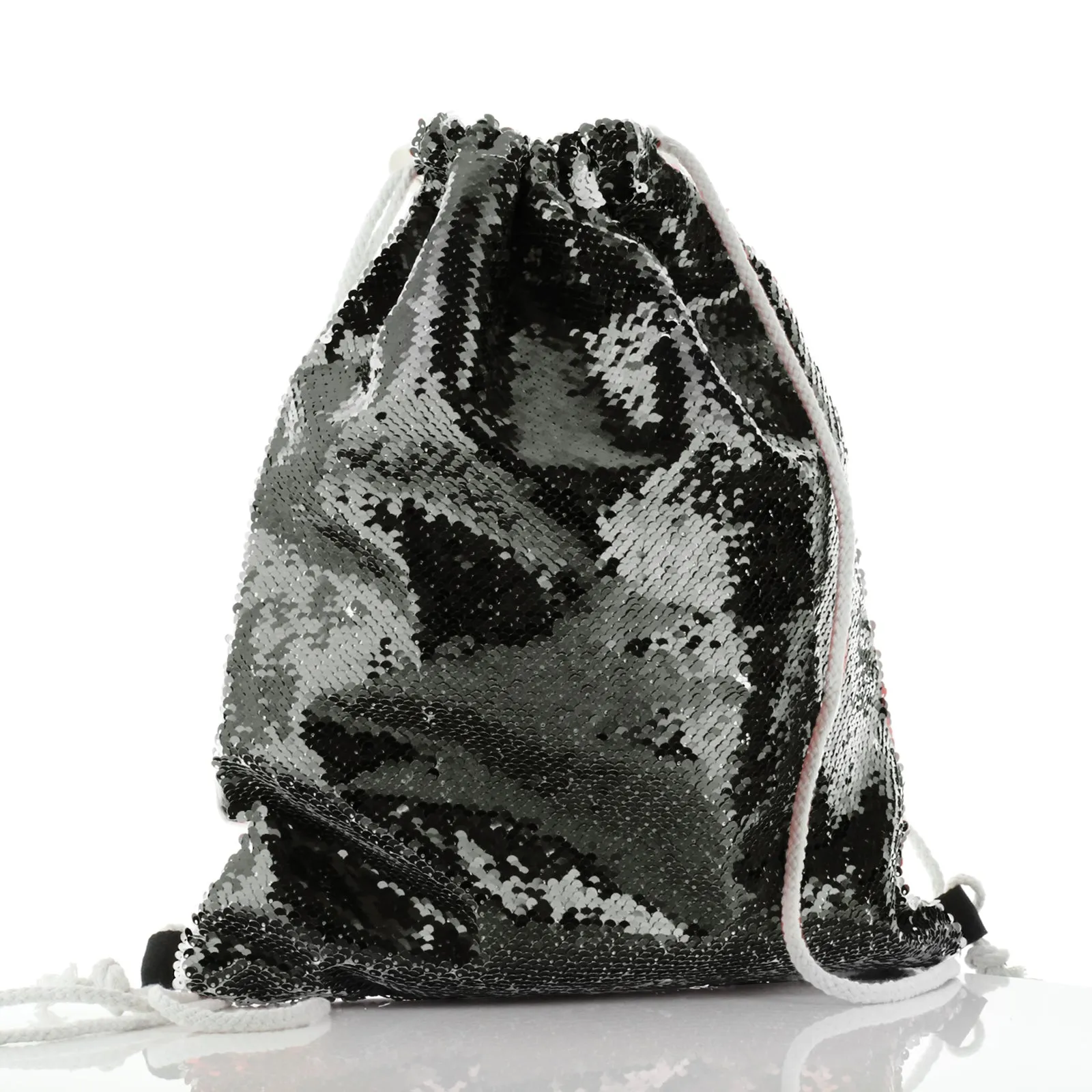 Personalised Sequin Drawstring Backpack with Monkey Pink Bows and Cute Text