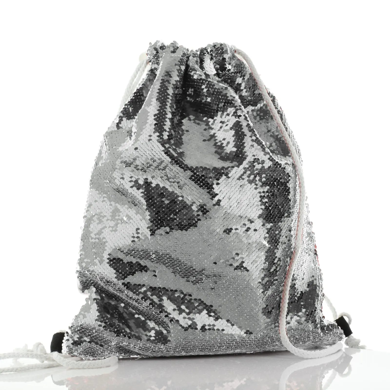 Personalised Sequin Drawstring Backpack with Monkey Pink Bows and Cute Text