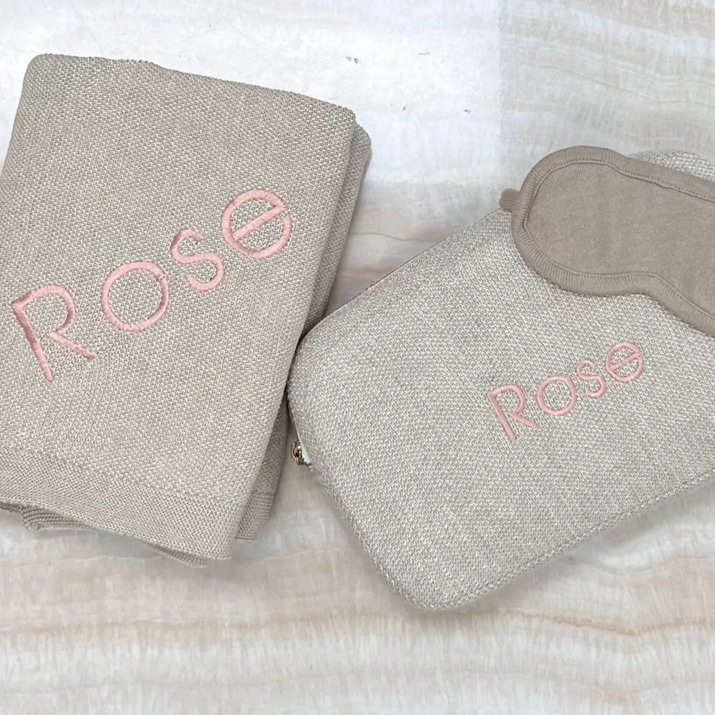 Personalized Adult Travel Set Beige 3 Piece Knitted