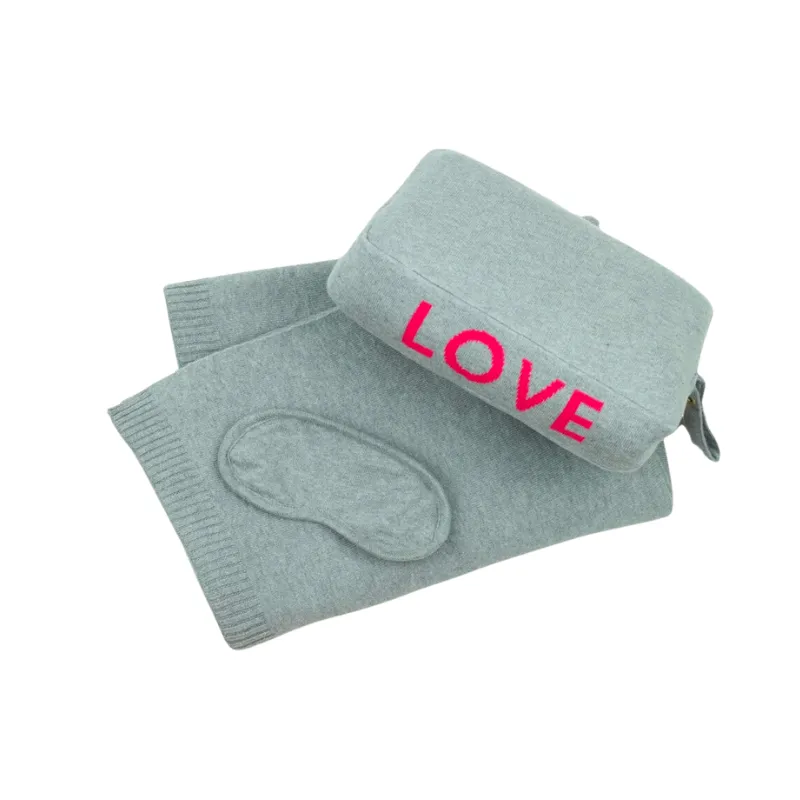 Personalized Adult Travel Set LOVE 3 Piece Knitted Grey / Neon Pink