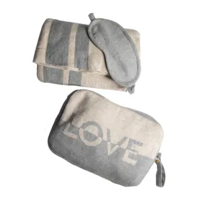 Personalized Adult Travel Set LOVE Dual 3 Piece Knitted Linen Sand / Lt Grey