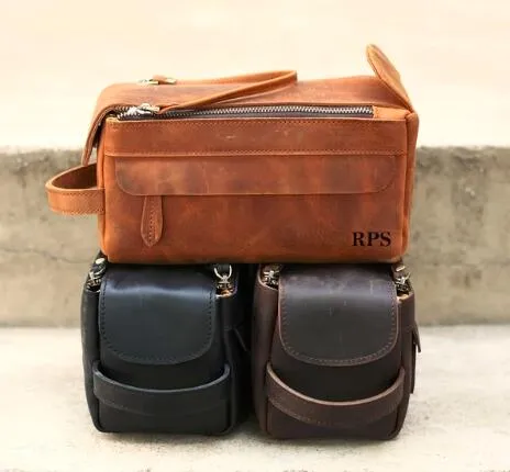 Personalized Groomsmen Gift Men Leather Toiletry Bag Monogram Leather Dopp Kit