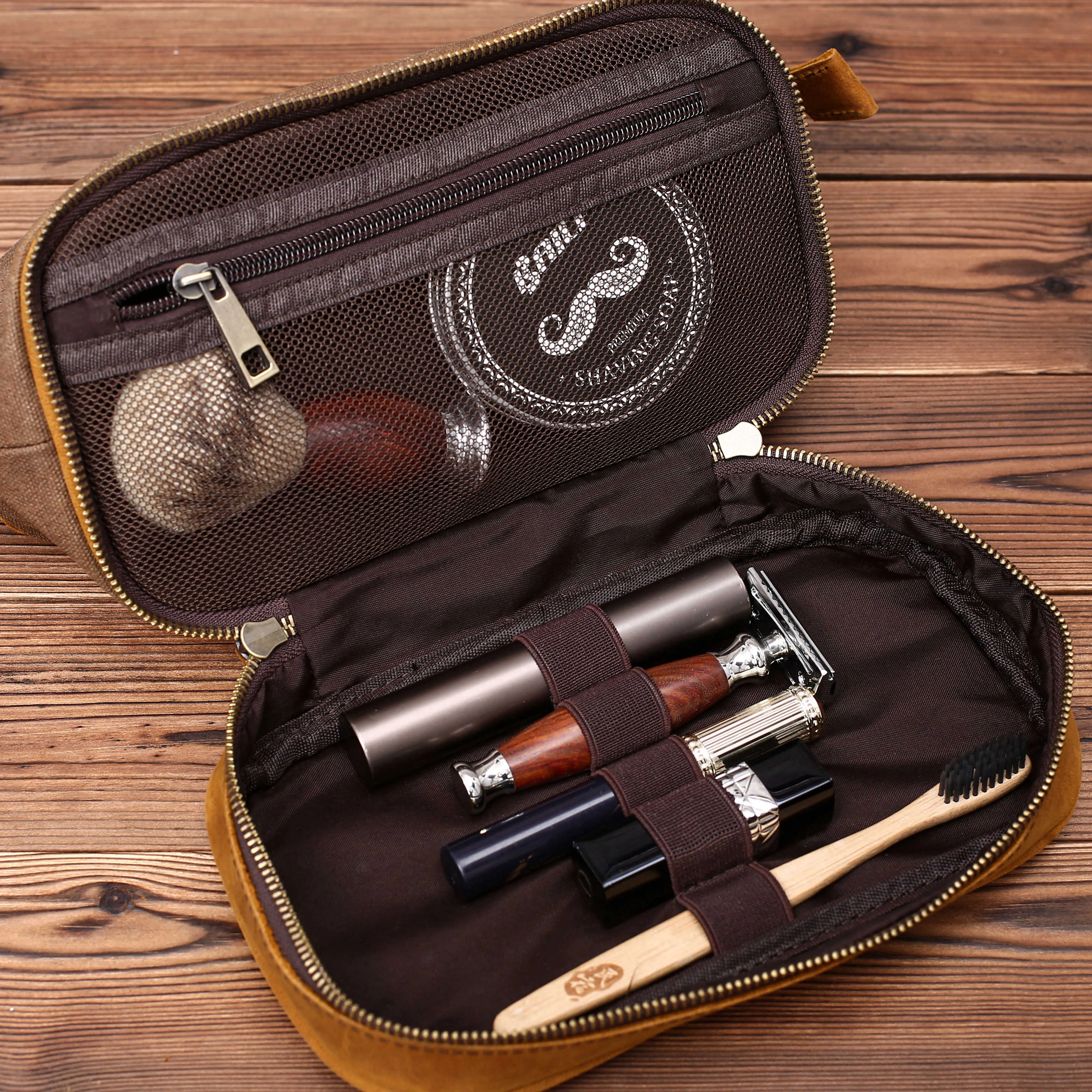 Personalized Waxed Canvas Dopp Kit Mens Toiletry Bag
