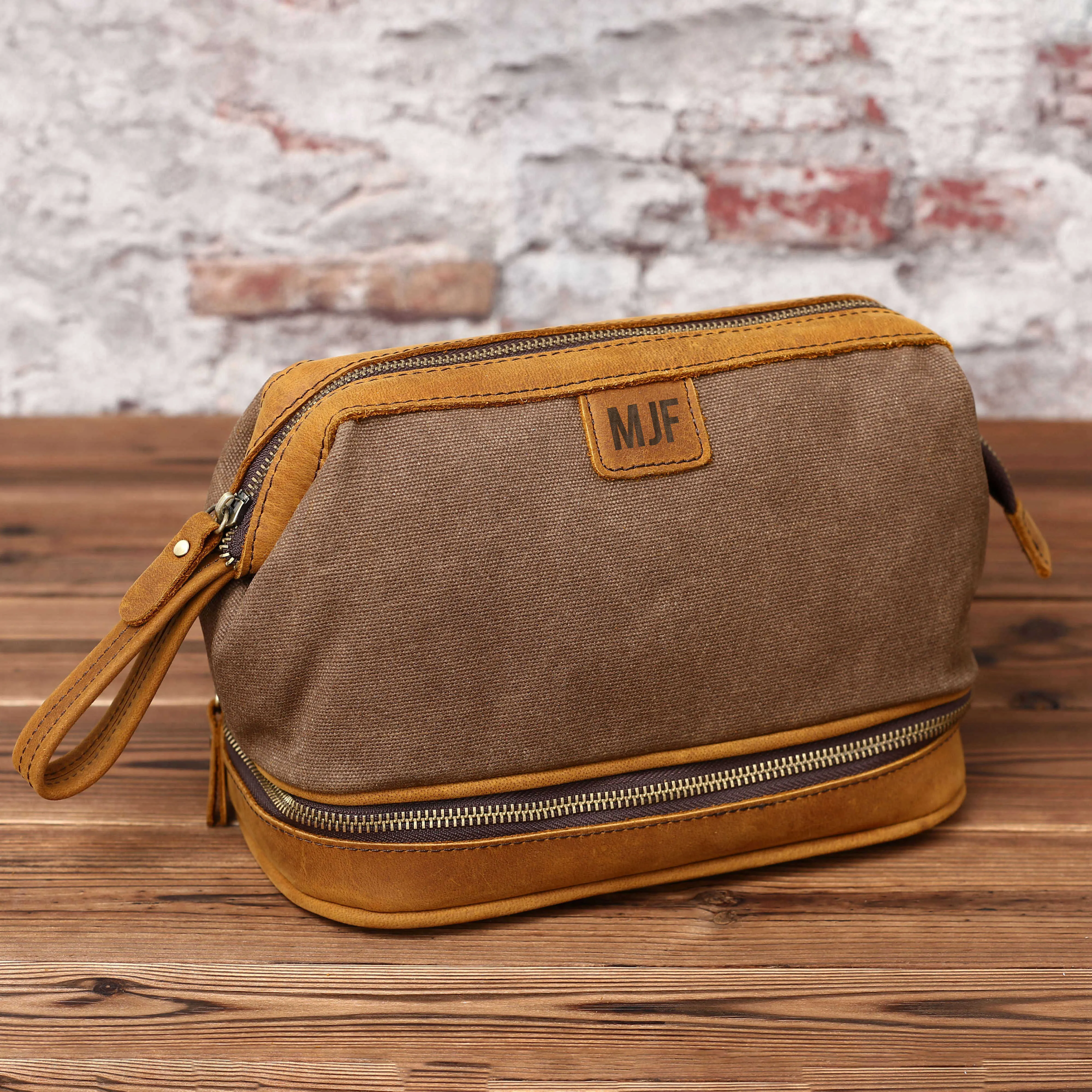 Personalized Waxed Canvas Dopp Kit Mens Toiletry Bag