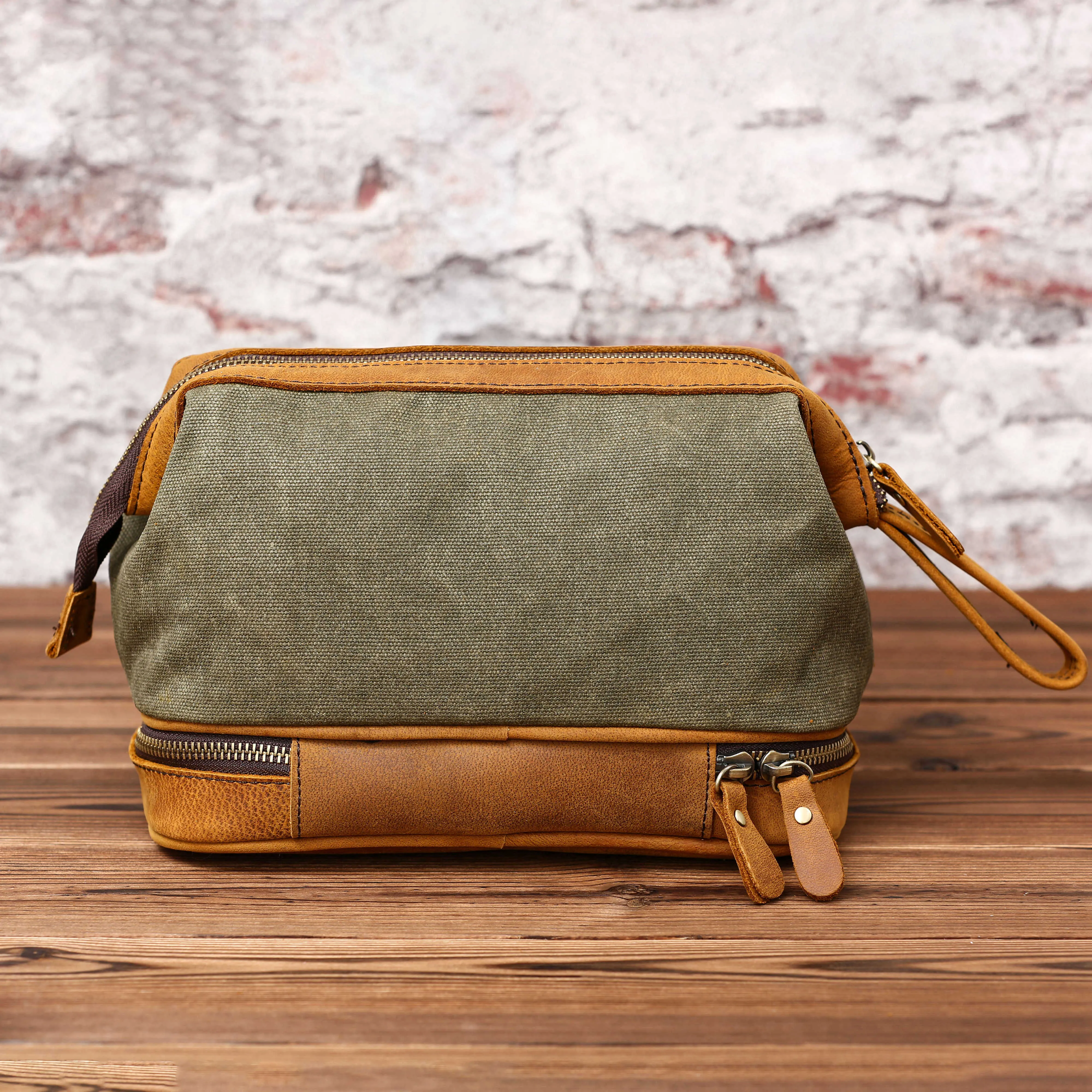 Personalized Waxed Canvas Dopp Kit Mens Toiletry Bag
