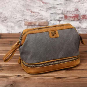 Personalized Waxed Canvas Dopp Kit Mens Toiletry Bag