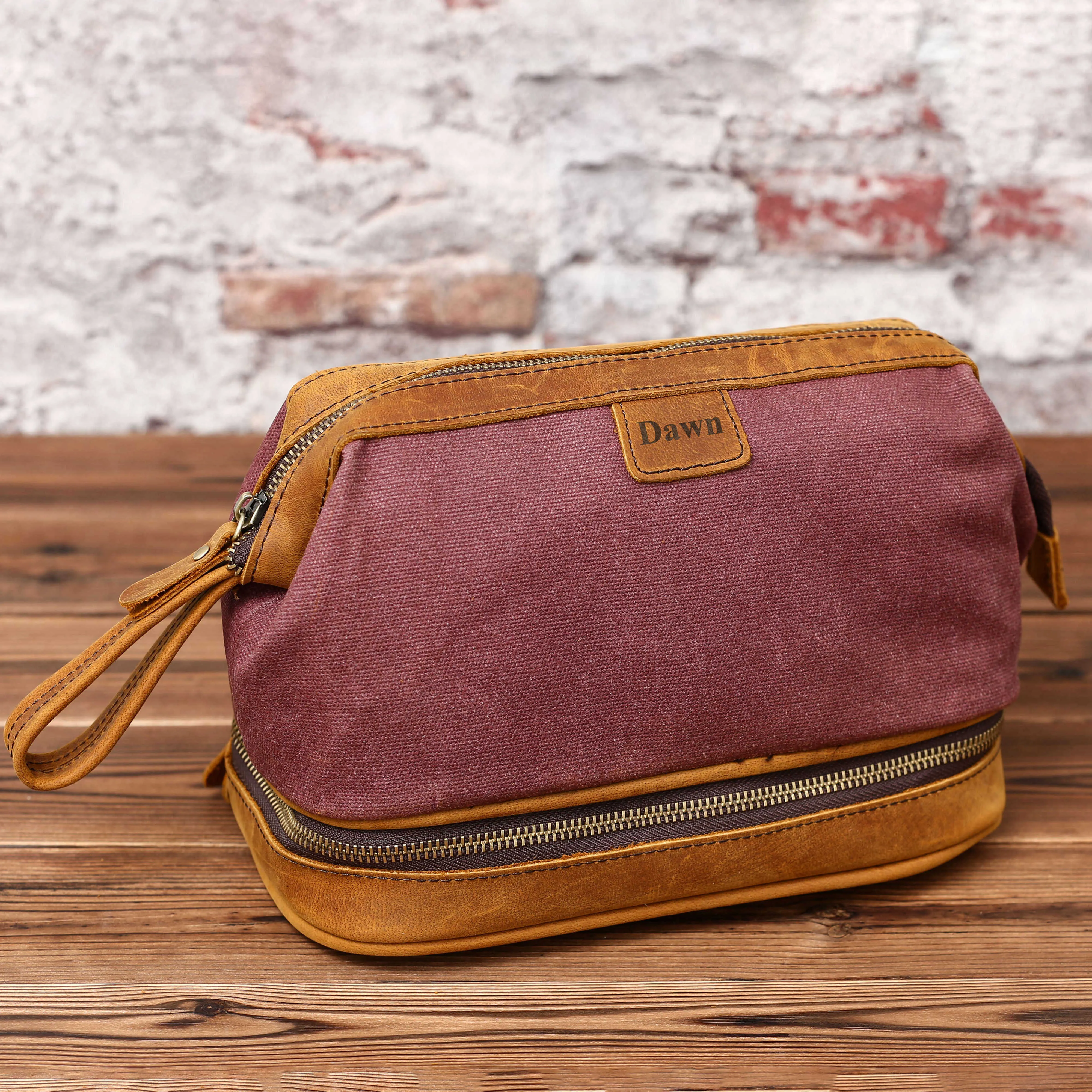 Personalized Waxed Canvas Dopp Kit Mens Toiletry Bag