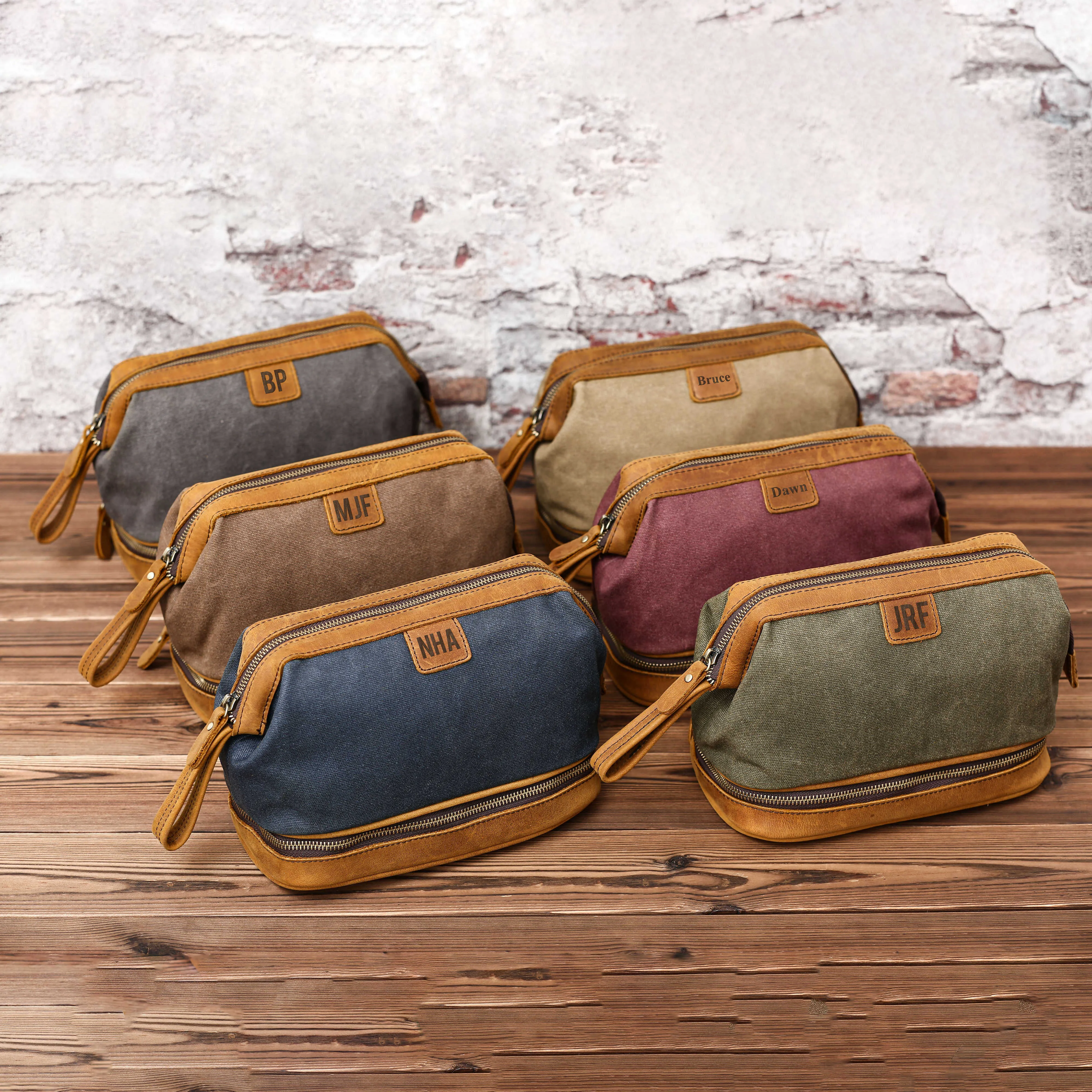 Personalized Waxed Canvas Dopp Kit Mens Toiletry Bag