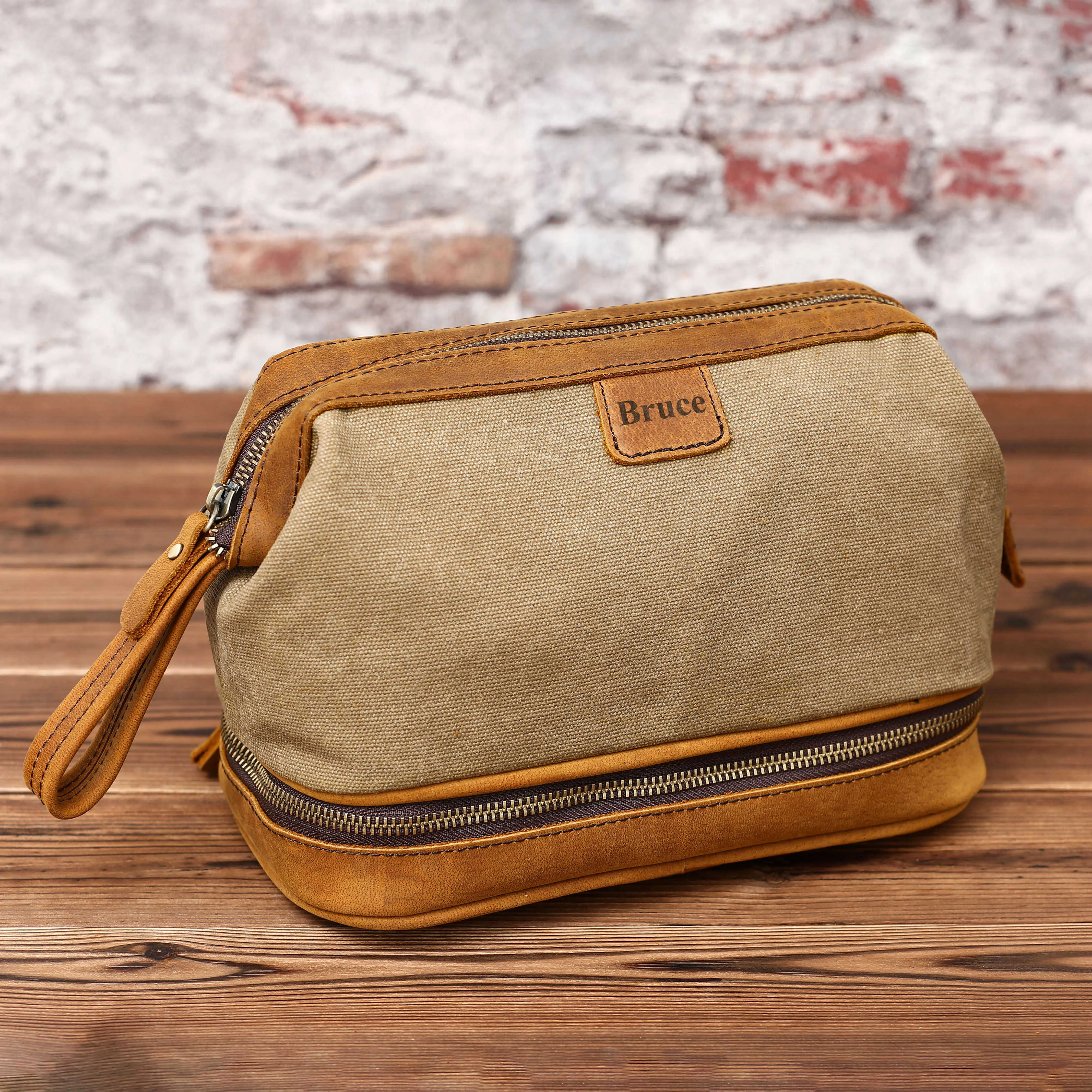 Personalized Waxed Canvas Dopp Kit Mens Toiletry Bag