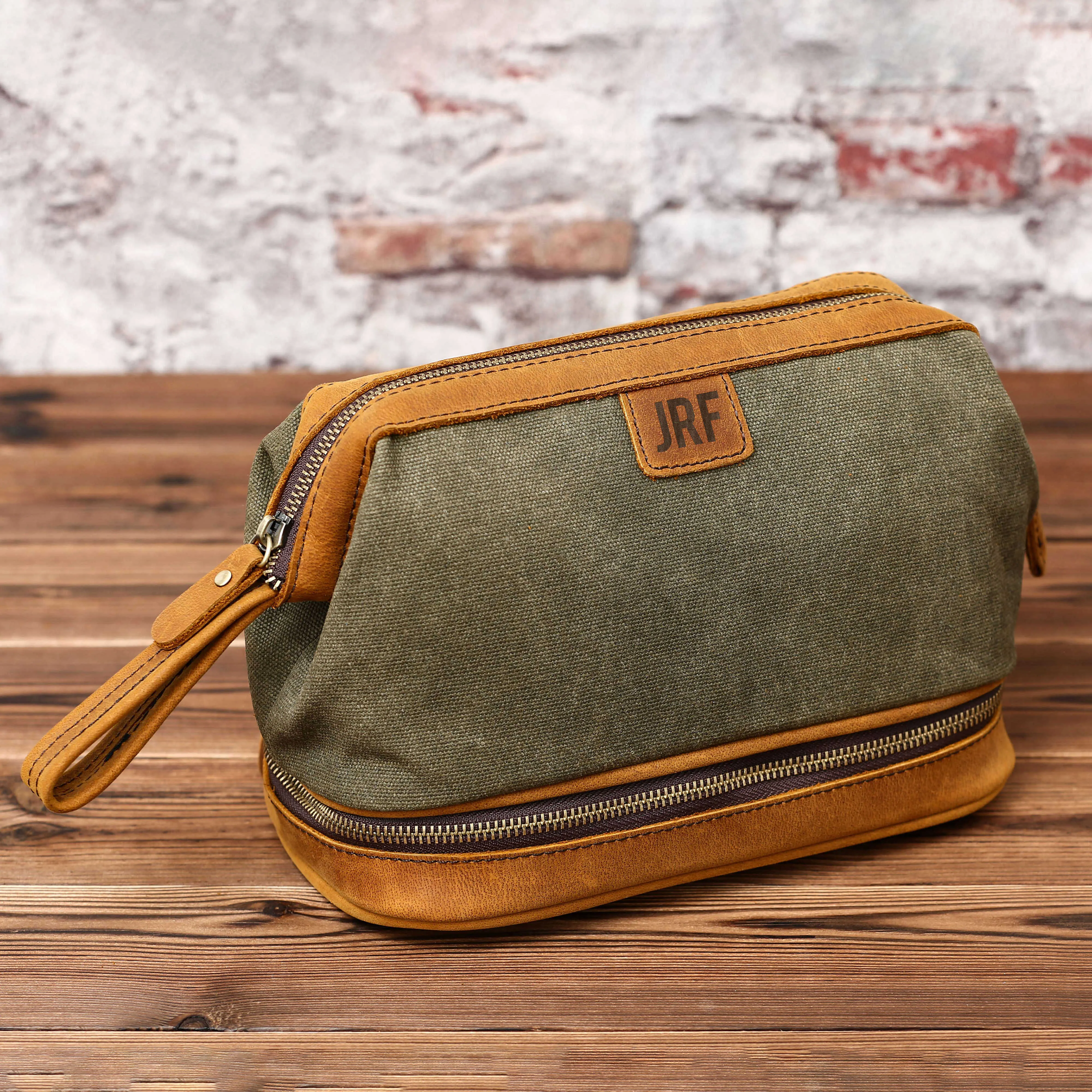Personalized Waxed Canvas Dopp Kit Mens Toiletry Bag
