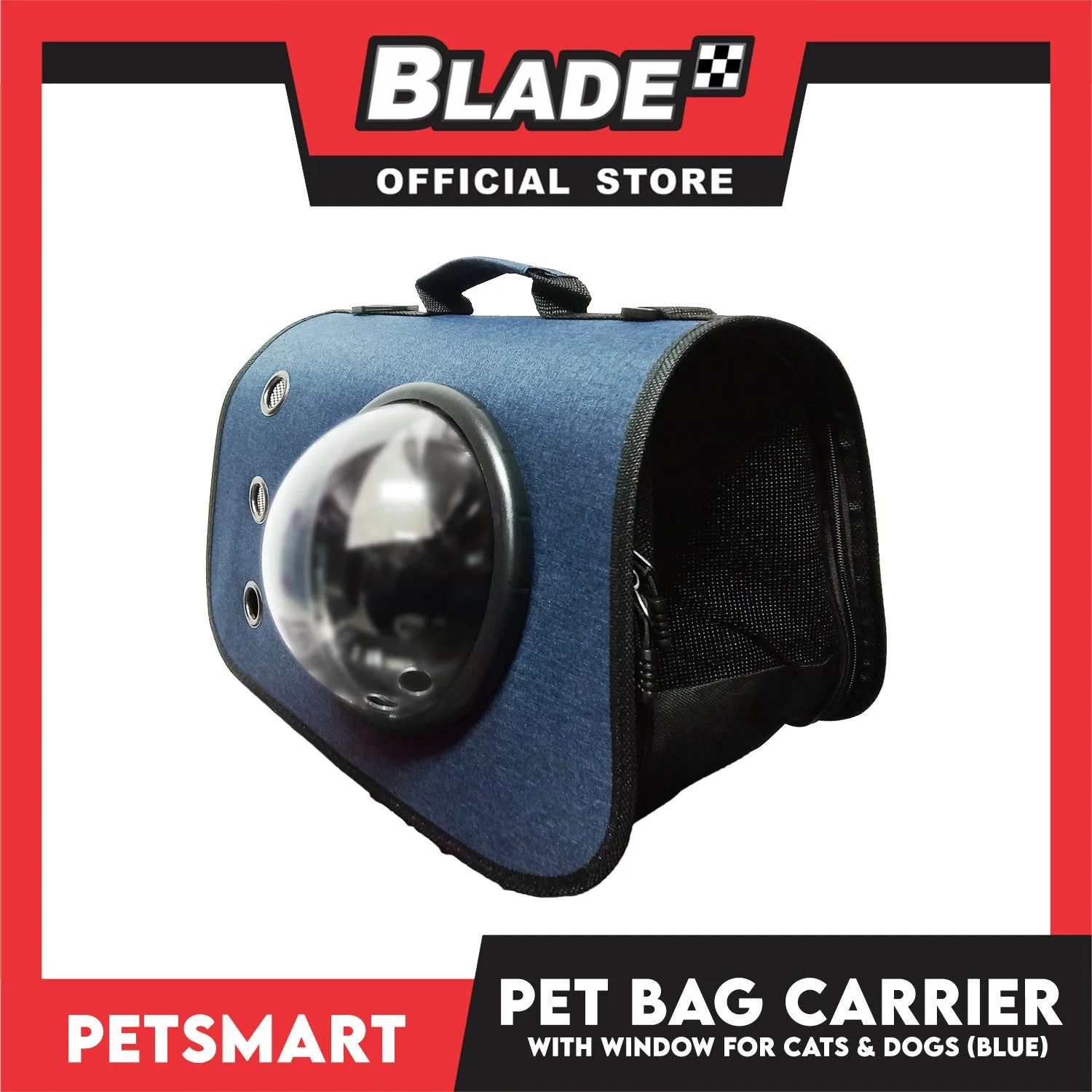 Pet Bag Carrier with Window for Cats and Dogs (Blue) 41cm x 26cm x 25cm