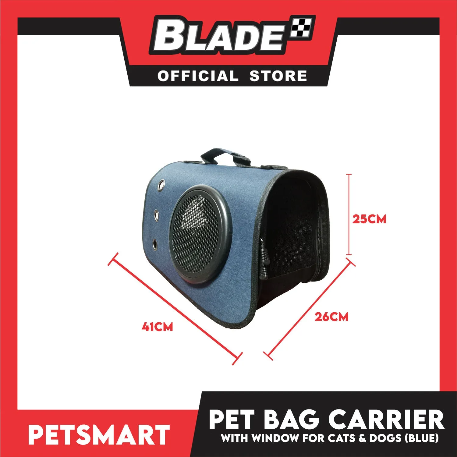 Pet Bag Carrier with Window for Cats and Dogs (Blue) 41cm x 26cm x 25cm