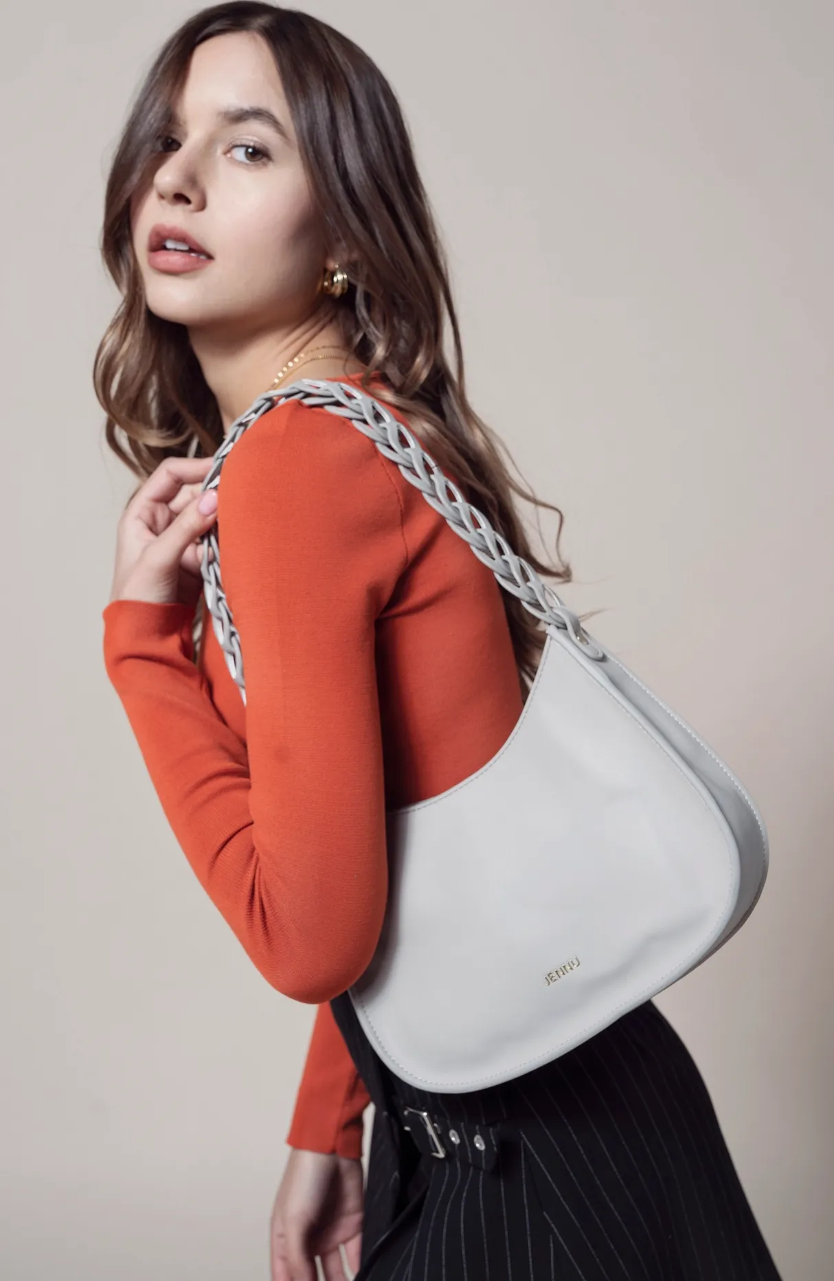 Petra Curved Chain Shoulder Bag - Two Colors