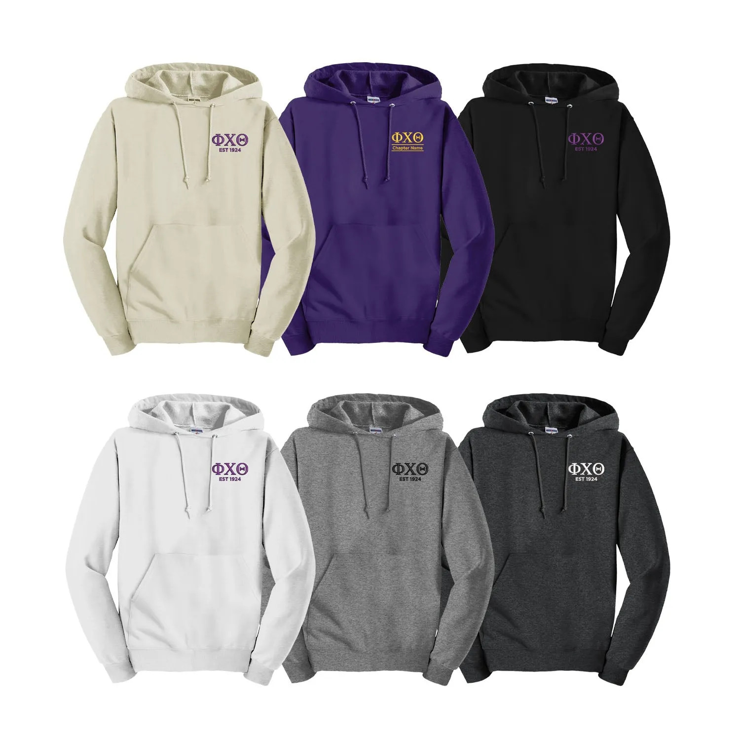 Phi Chi Theta Est. 1924 Embroidered Hooded Pullover