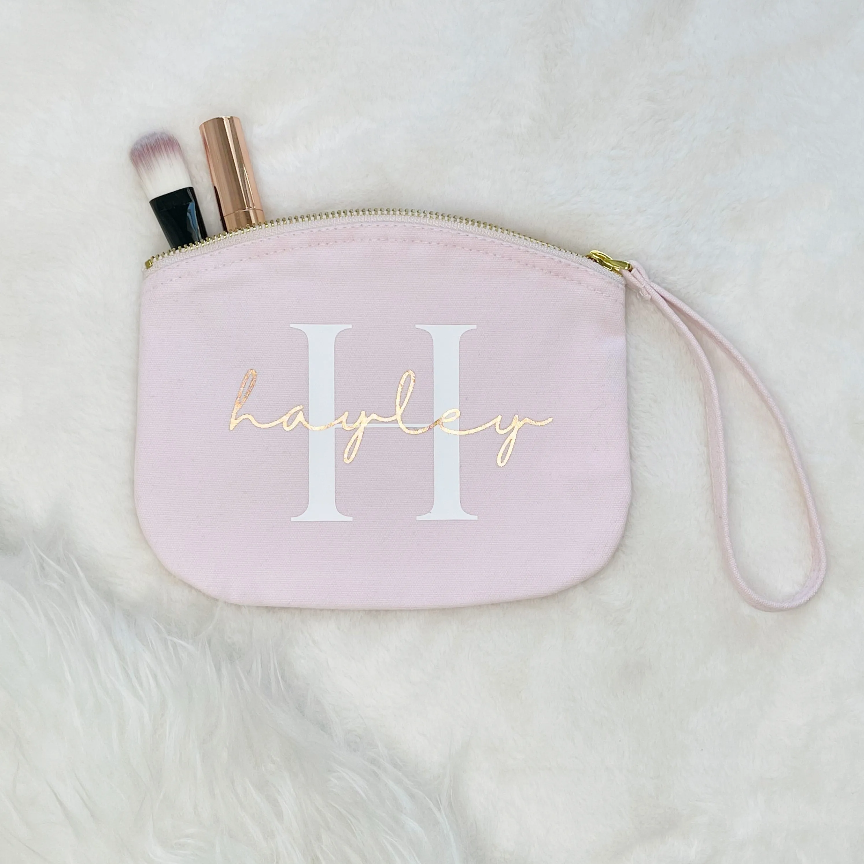 Pink And Rose Gold Personalised Make Up Bag