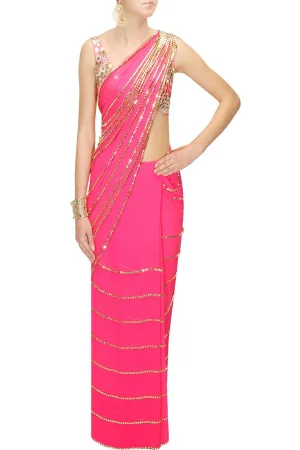 Pink colour sari at Panache Haute Couture