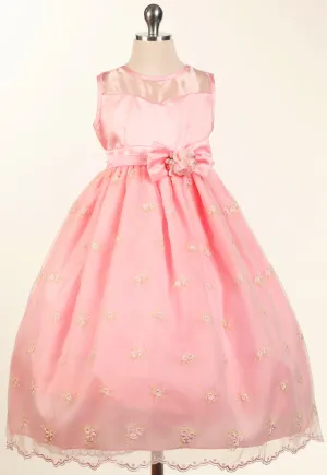 Pink Embroidered Organza Dress D 228