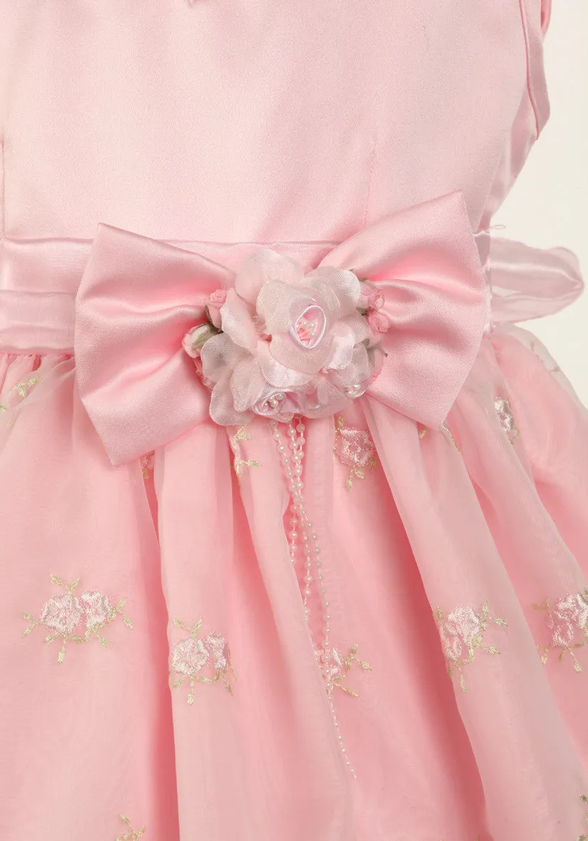 Pink Embroidered Organza Dress D 228