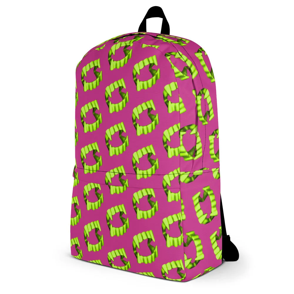 Pink Neon Green Vampire Fang Teeth Backpack