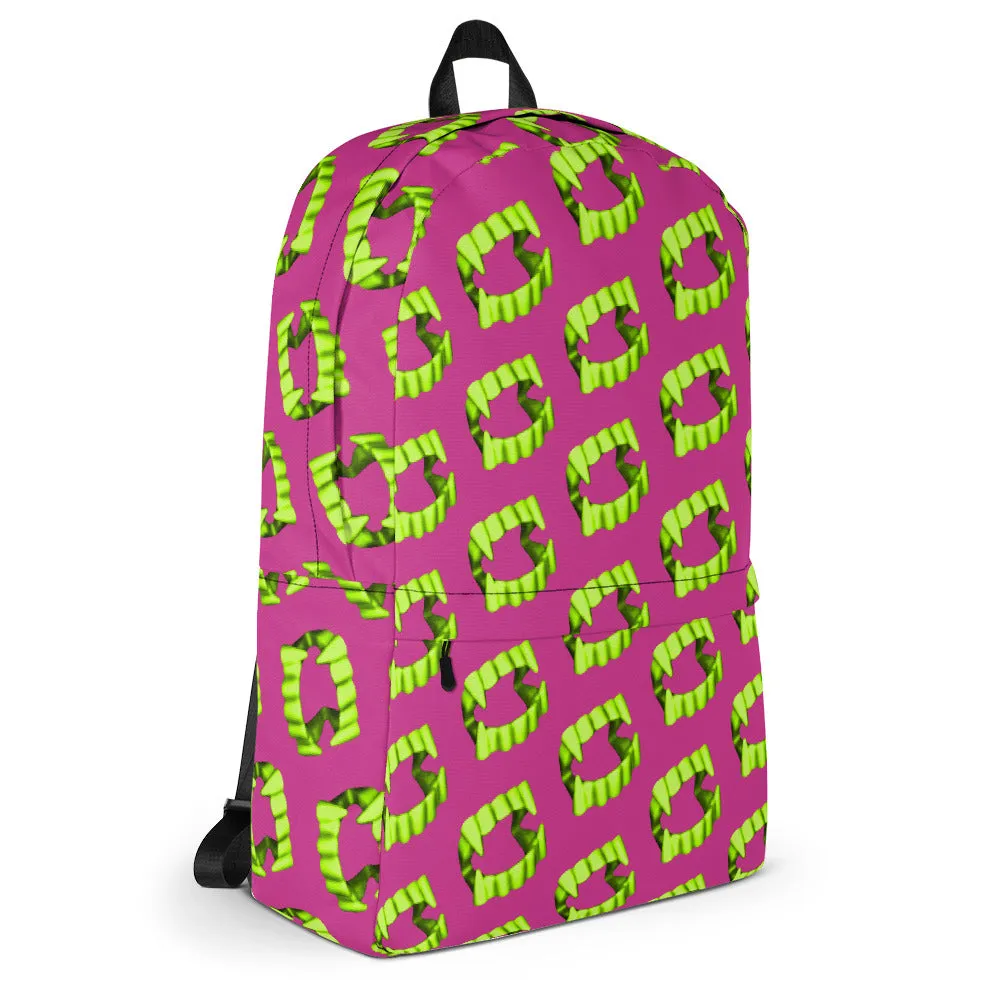 Pink Neon Green Vampire Fang Teeth Backpack