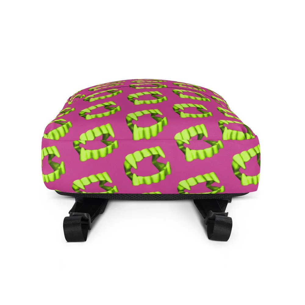 Pink Neon Green Vampire Fang Teeth Backpack