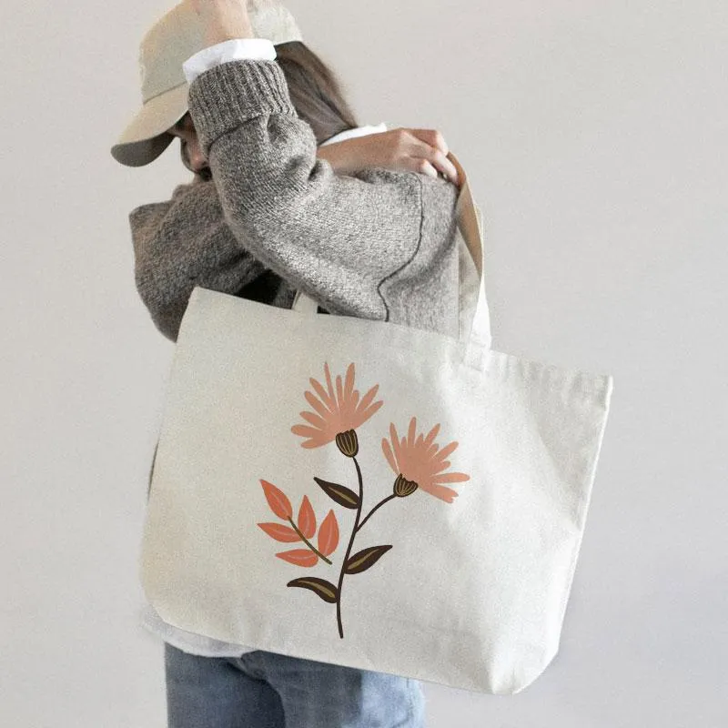 PINK-ORANGE DAISY CANVAS BAG
