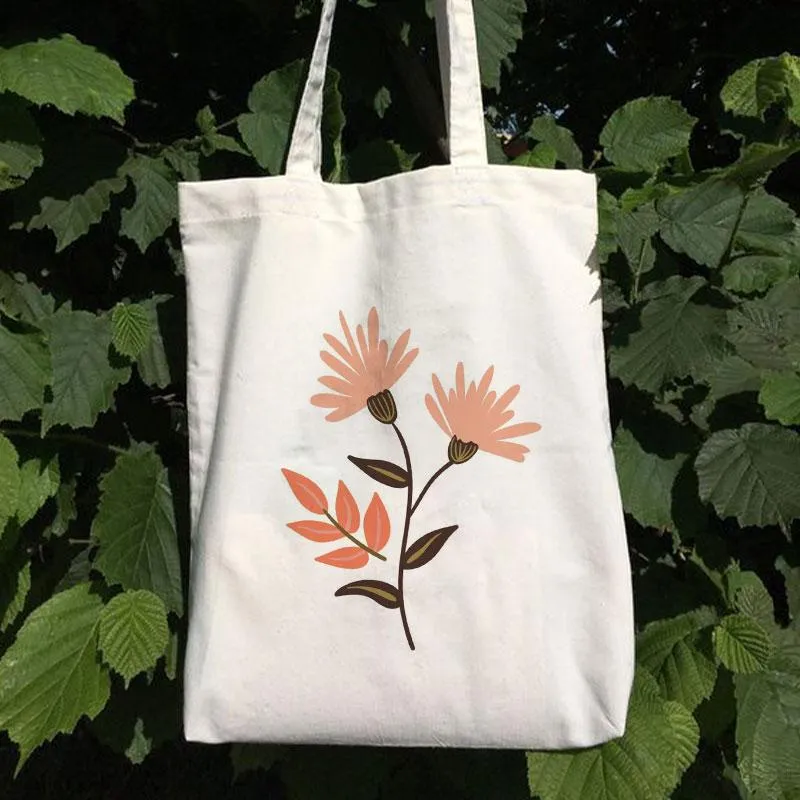 PINK-ORANGE DAISY CANVAS BAG
