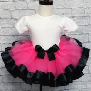 Pink Tutu / Black Ribbon Trim & Bow