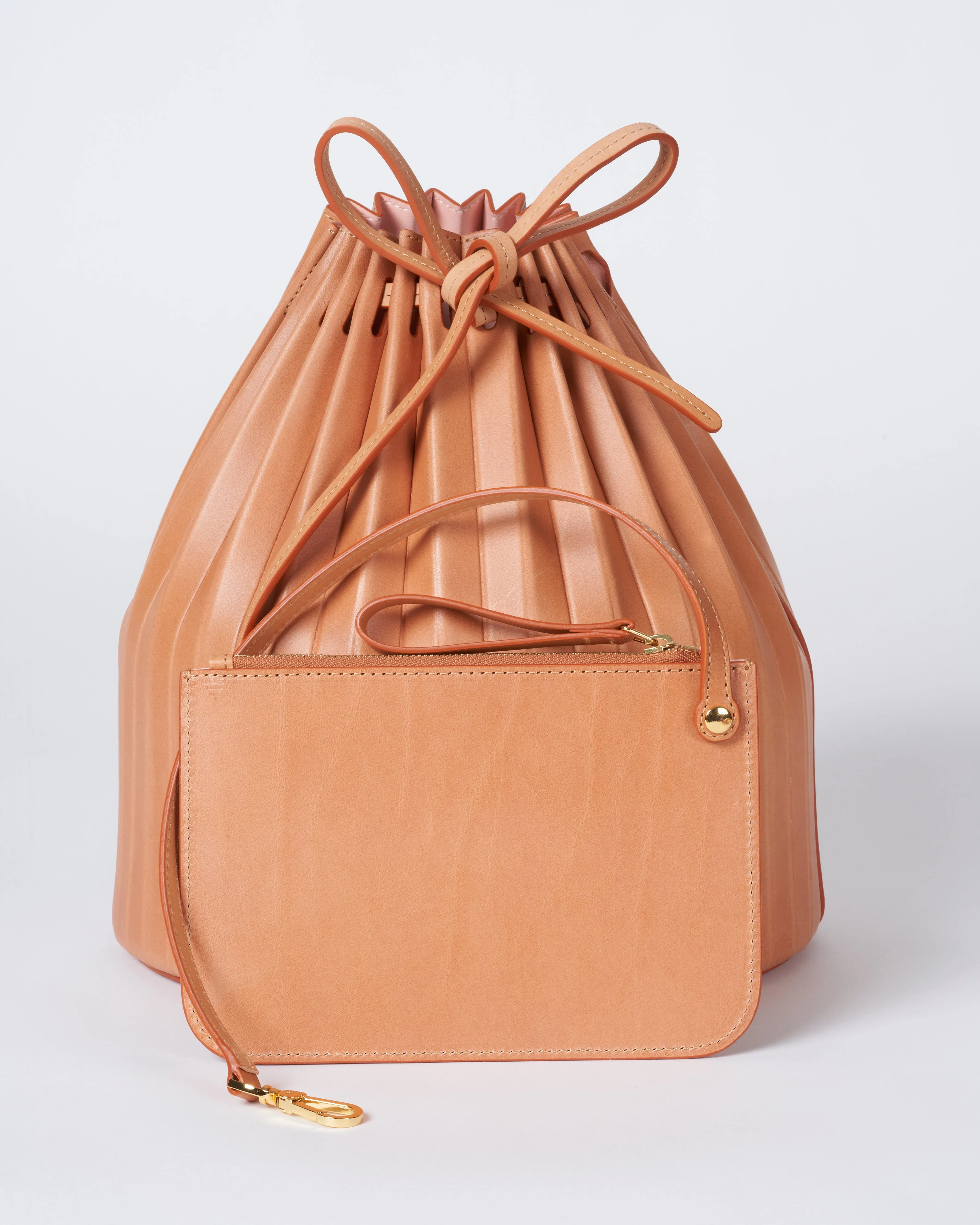 pleated bucket bag - cammello/rosa