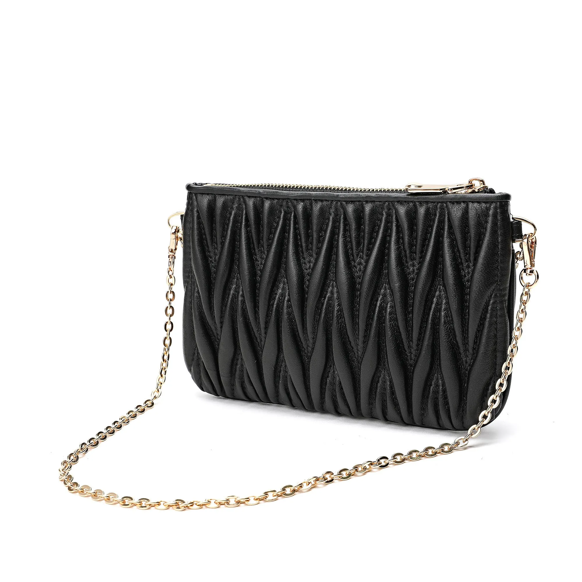 Pleated Sheepskin Flat Messenger Bag