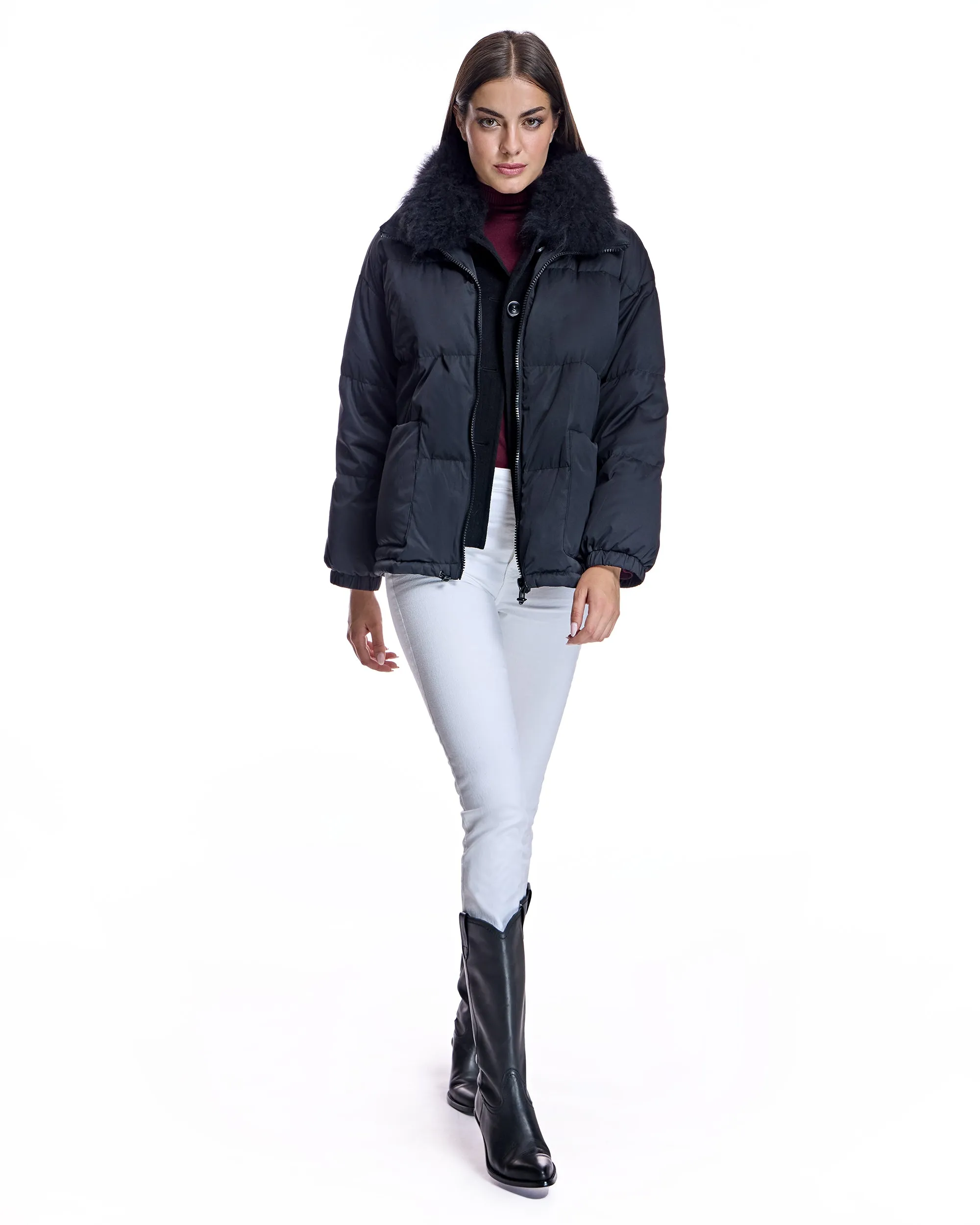 Polyblend Jacket with Cashmere Lamb Trim