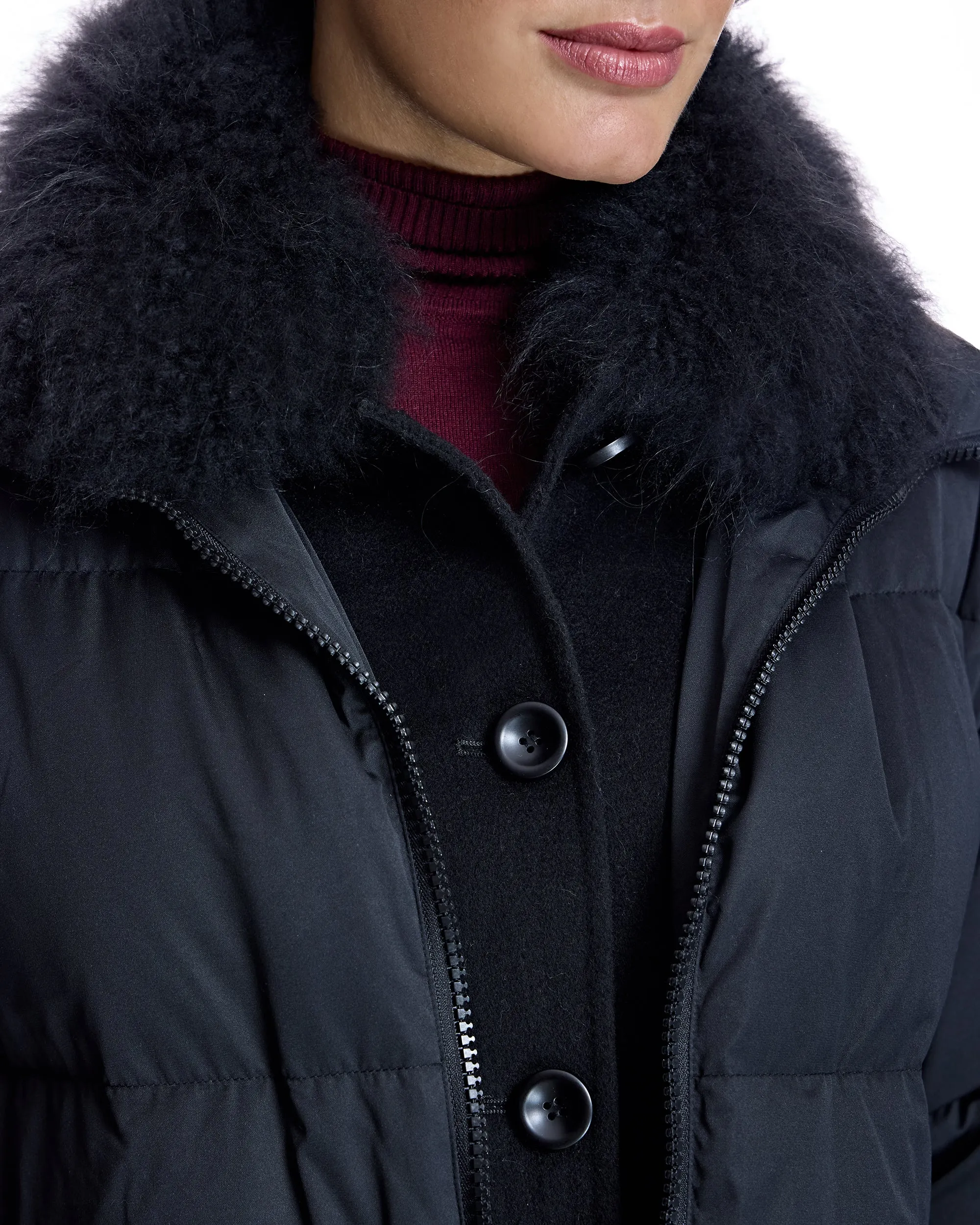 Polyblend Jacket with Cashmere Lamb Trim