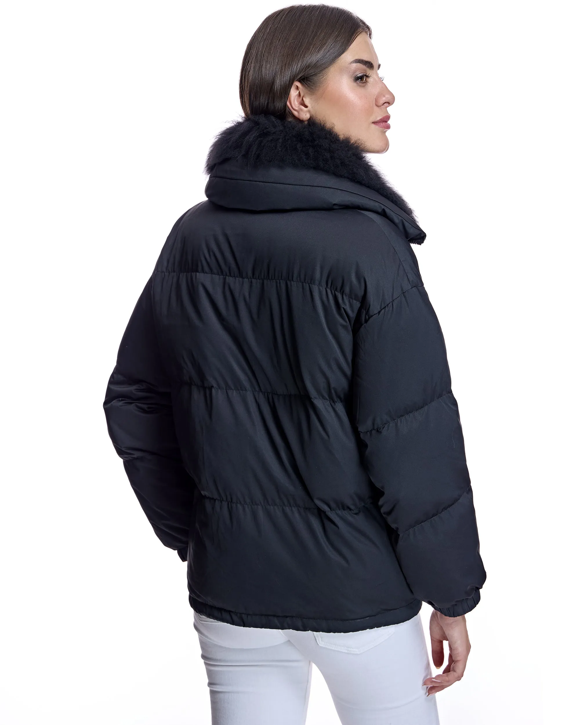 Polyblend Jacket with Cashmere Lamb Trim