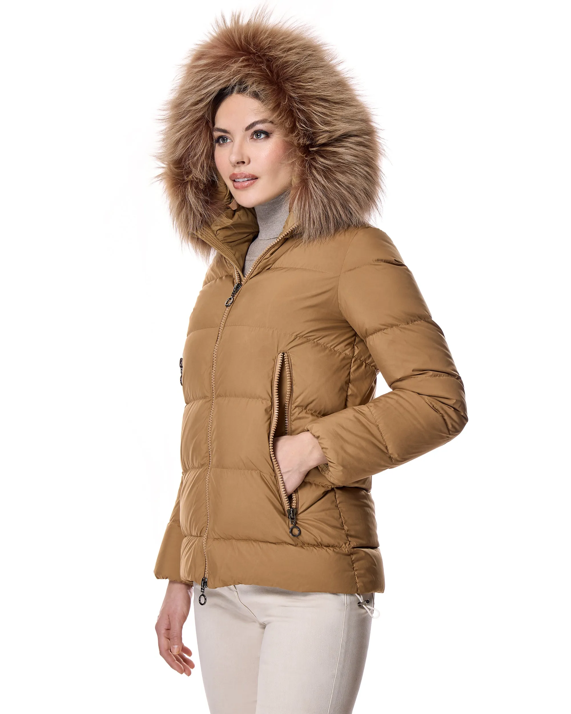 Polyester Jacket with Dyed Finn Raccoon Trimmed Hood