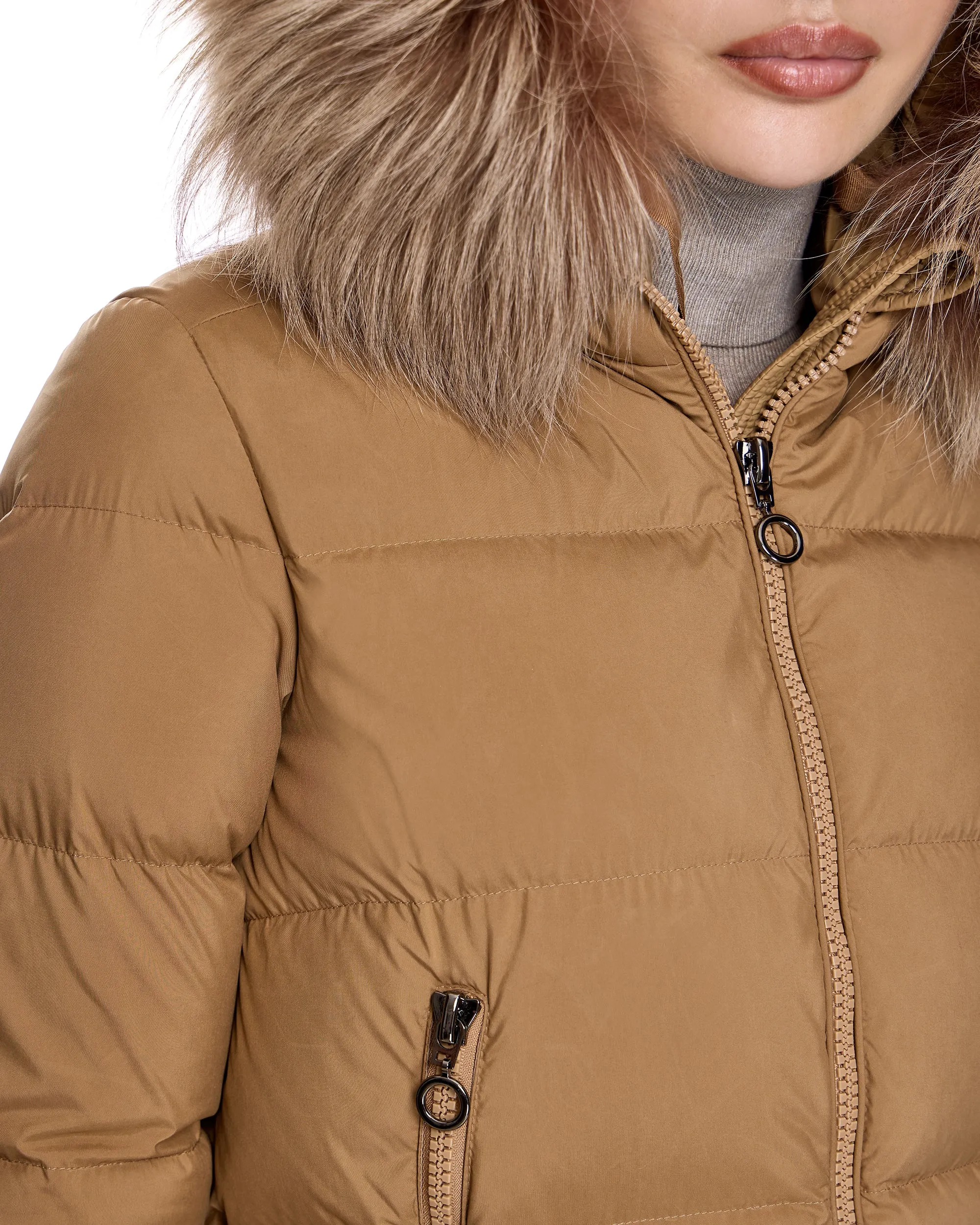 Polyester Jacket with Dyed Finn Raccoon Trimmed Hood