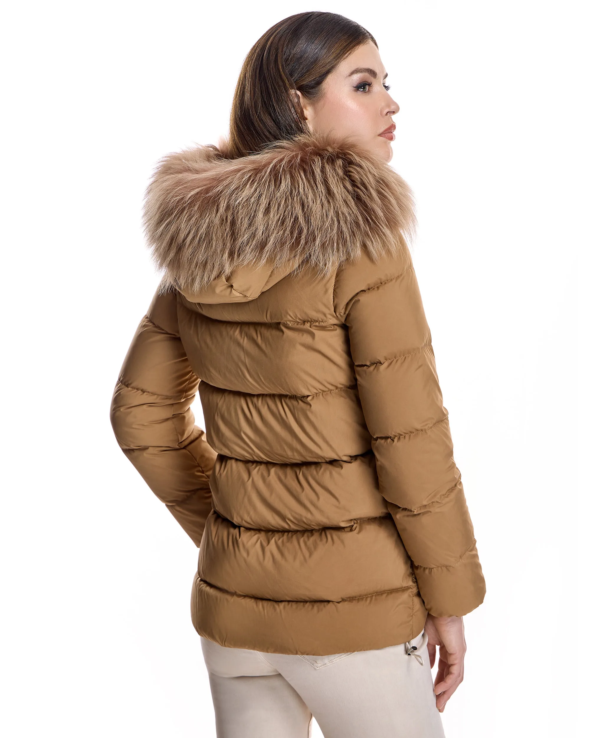 Polyester Jacket with Dyed Finn Raccoon Trimmed Hood