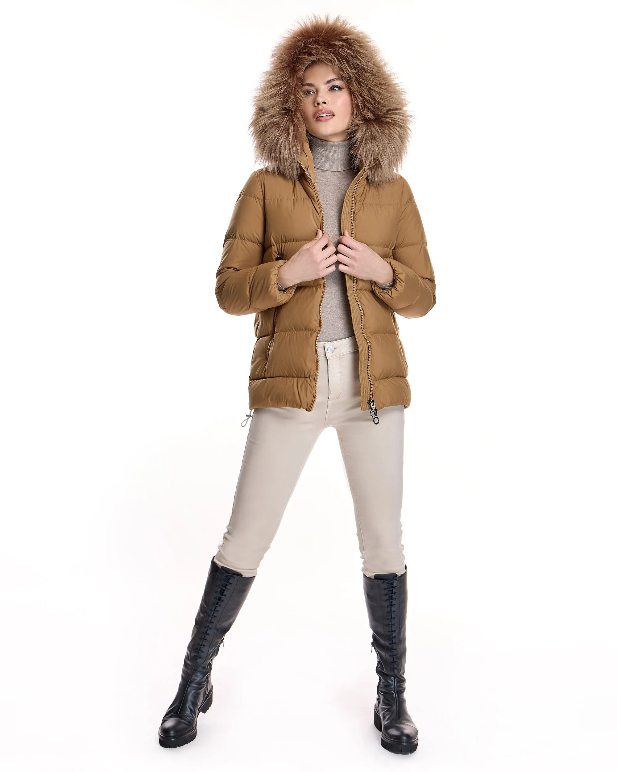 Polyester Jacket with Dyed Finn Raccoon Trimmed Hood