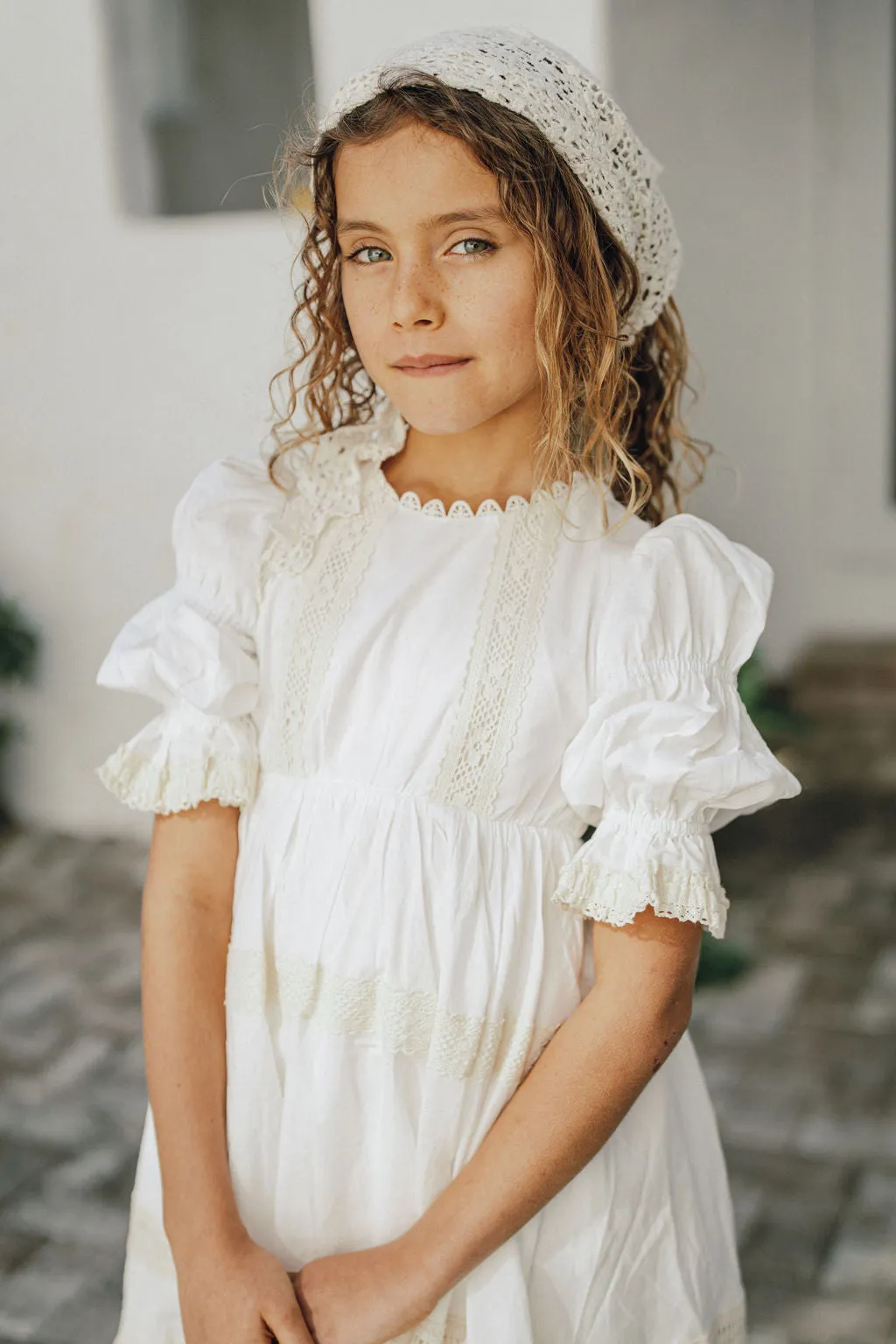 Pompomme Cream Lace Trimmed Dress