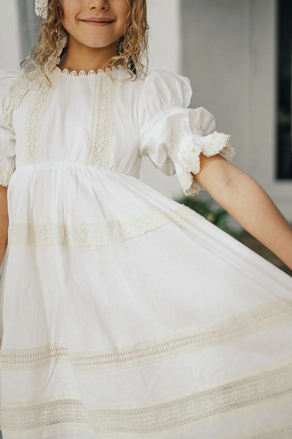 Pompomme Cream Lace Trimmed Dress