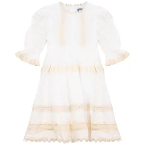 Pompomme Cream Lace Trimmed Dress