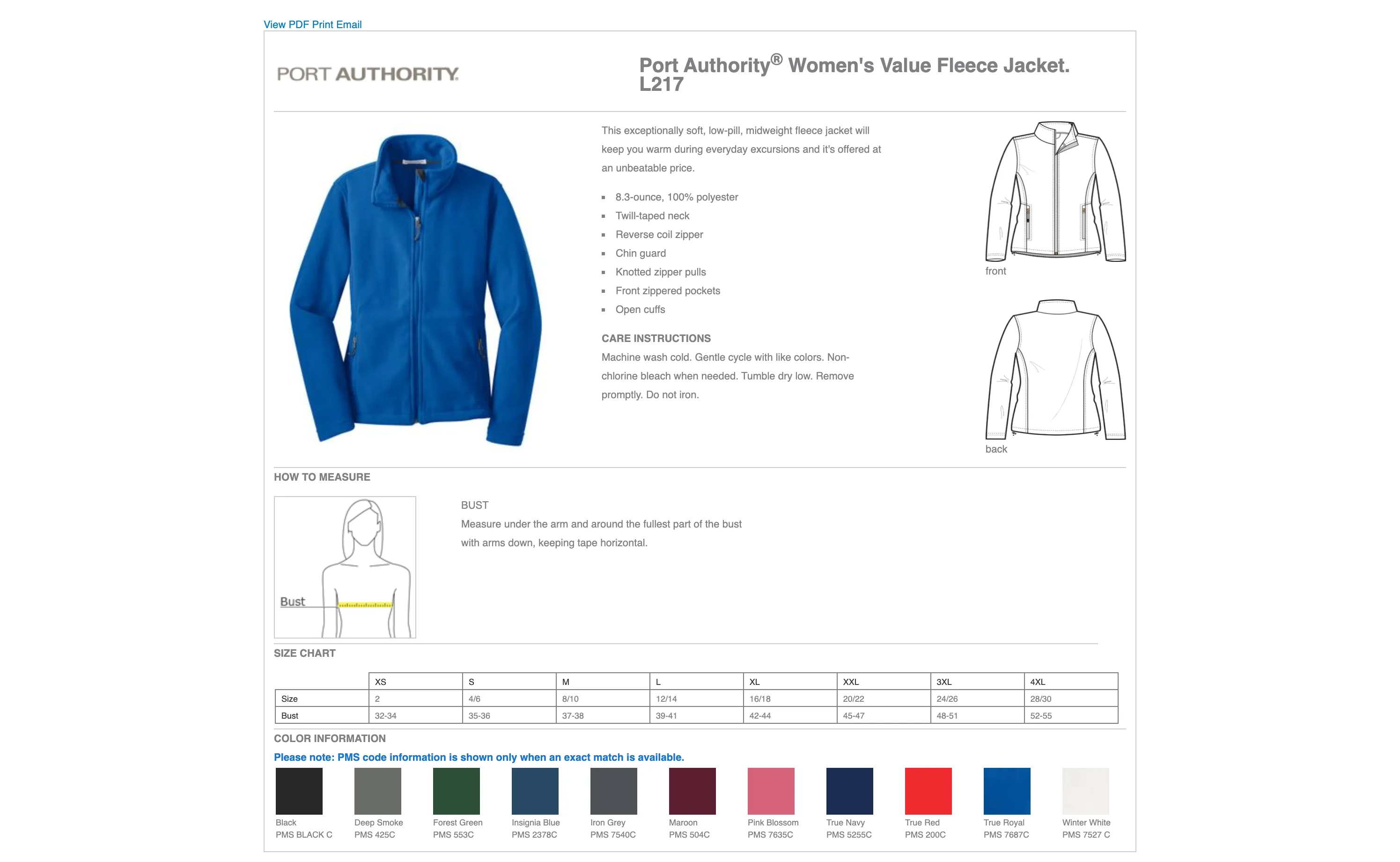 Port Authority® Ladies Value Fleece Jacket L217 Full Zip, Medical Jacket, Custom embroidered Jacket