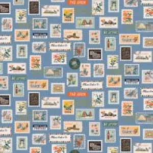 Postage Stamps in Blue Metallic  --  Bon Voyage by Rifle Paper Co. for C   Steel