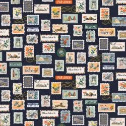 Postage Stamps in Navy Metallic  --  Bon Voyage by Rifle Paper Co. for C   Steel