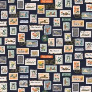Postage Stamps in Navy Metallic  --  Bon Voyage by Rifle Paper Co. for C   Steel