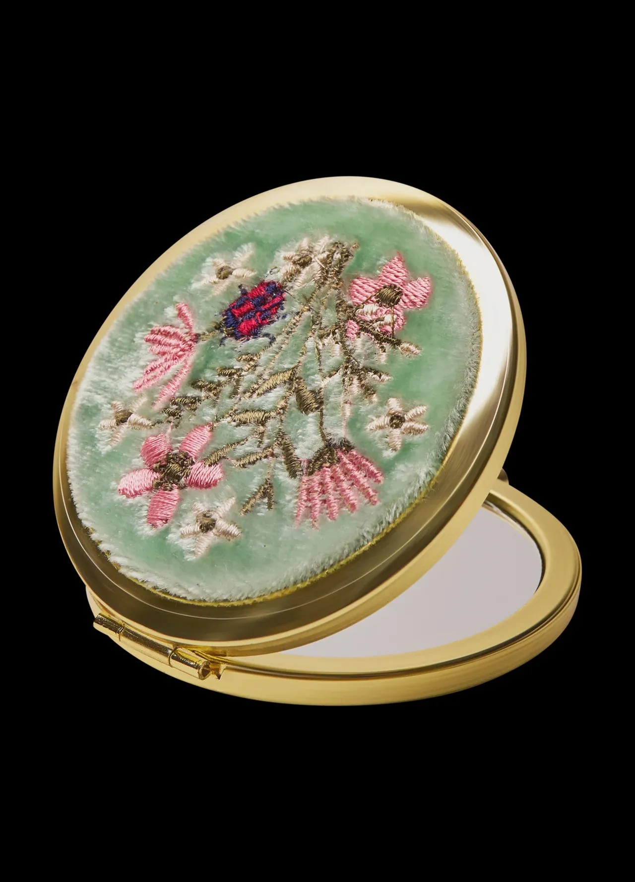 Powder Aqua Bouquet Embroidered Mirror