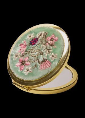 Powder Aqua Bouquet Embroidered Mirror