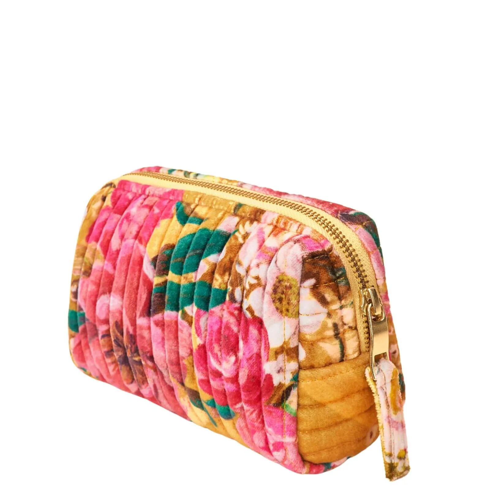 Powder Impressionist Floral Quilted Velvet Vanity Bag - Mustard