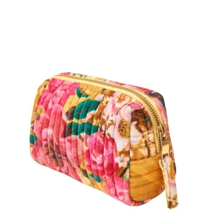 Powder Impressionist Floral Quilted Velvet Vanity Bag - Mustard