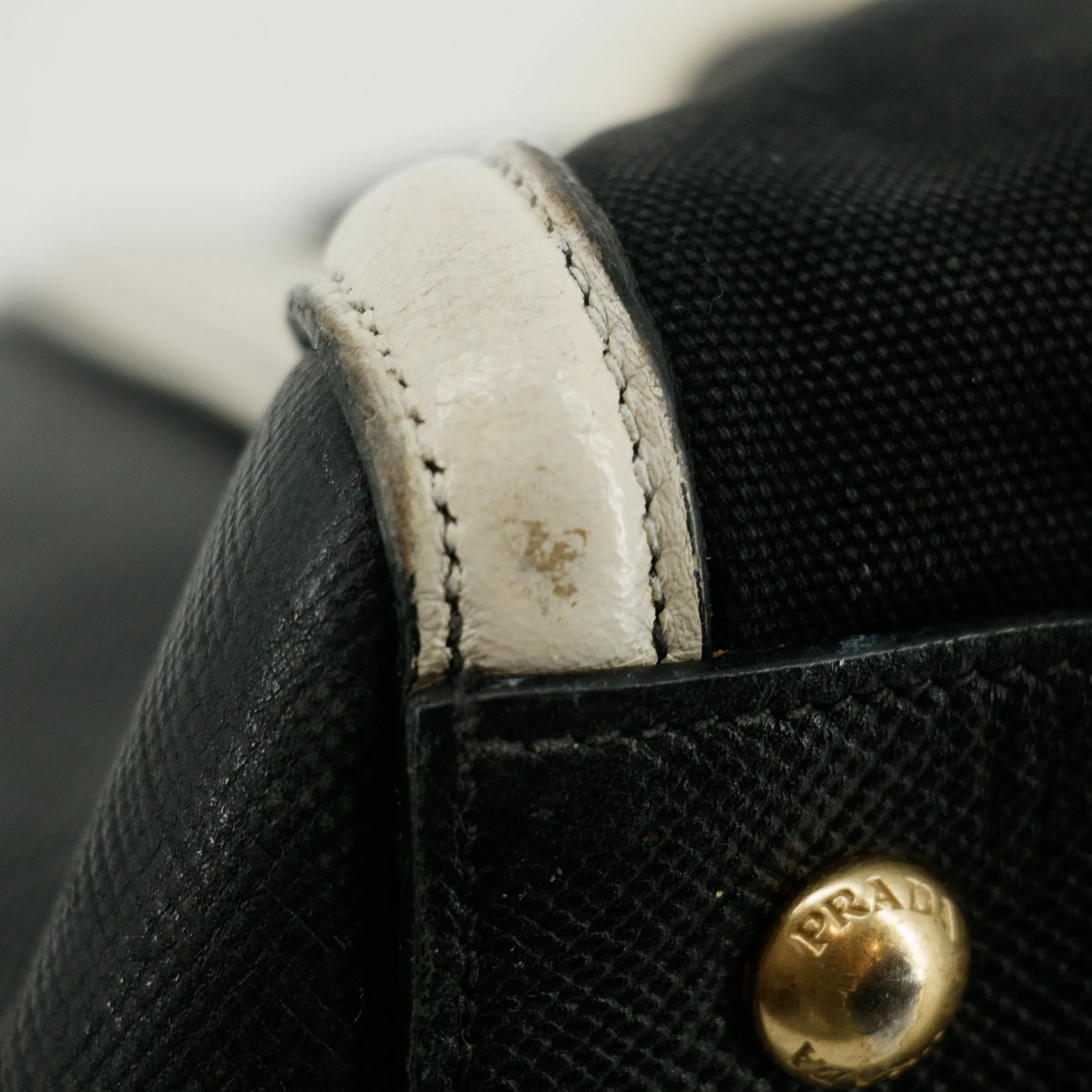 Prada Bicolor Black x White Trimmed Cuir Canapa Tote Bag #3308