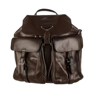 Prada Brown Leather Logo Backpack